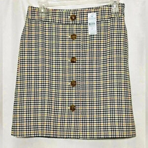 🛑 NWT Ann Taylor Petite Above Knee Houndstooth Poly Black Cream Skirt OP